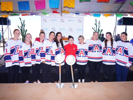 U of A Women's Hockey team and Coach Hogan at IcePlex Groundbreaking Ceremony