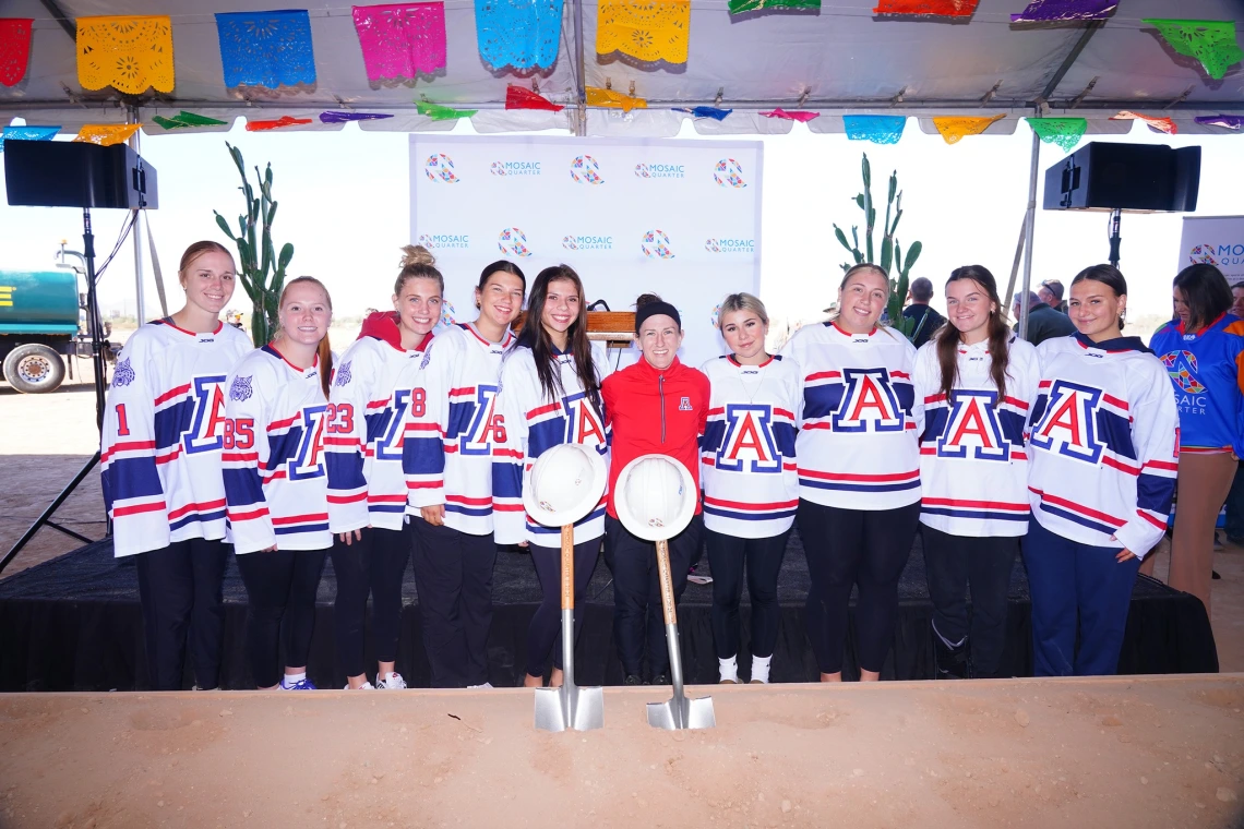 U of A Women's Hockey team and Coach Hogan at IcePlex Groundbreaking Ceremony